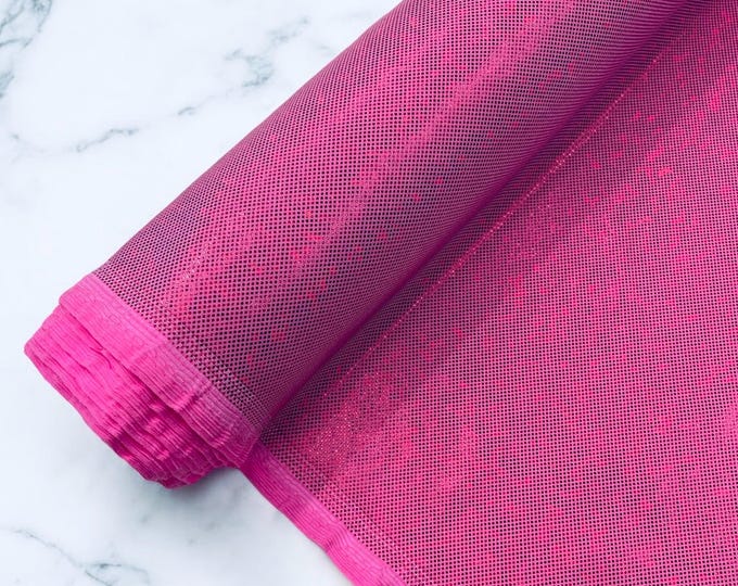 Bubblegum Pink Hologram Broken Glass 4 Way Stretch By Yard, Nylon Spandex Shattered Glass Style, Shatter Glass Metallic Foil Swimwear