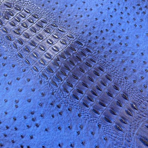 Royal Blue Ostrich Gator Embossed Vinyl Fabric By The Yard, 2 Tone Crocodile Ostrich Vinyl Leather Upholstery, Purses Shoes Wallets