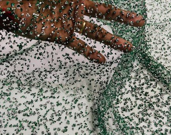 Hunter Green Rhinestones Glitter Fabric on a Mesh By The Yard, Ombre Effect Rhinestones Mesh Glitter Fabric, Glitter Fabric | Sparkle Fabric
