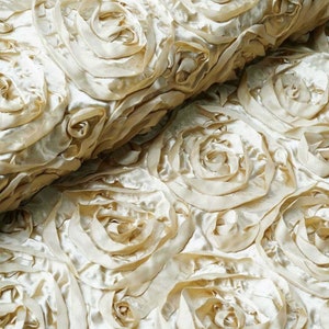 Champagne Rosette Fabric 3D Rosette Satin, Floral Satin ( Choose The Size )