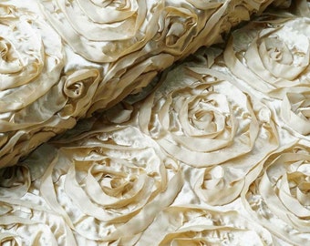Champagne Rosette Fabric 3D Rosette Satin, Floral Satin ( Choose The Size )