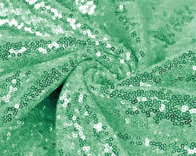 Mint Green Sequin Fabric Mini Glitz Sequins, By The Yard Sequin Fabric Dresses-Nightgowns-Prom Gown (Choose The Quantity)