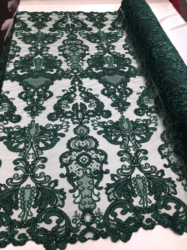 Hunter Green Lace Fabric Corded Flower Embroidery With Etsy