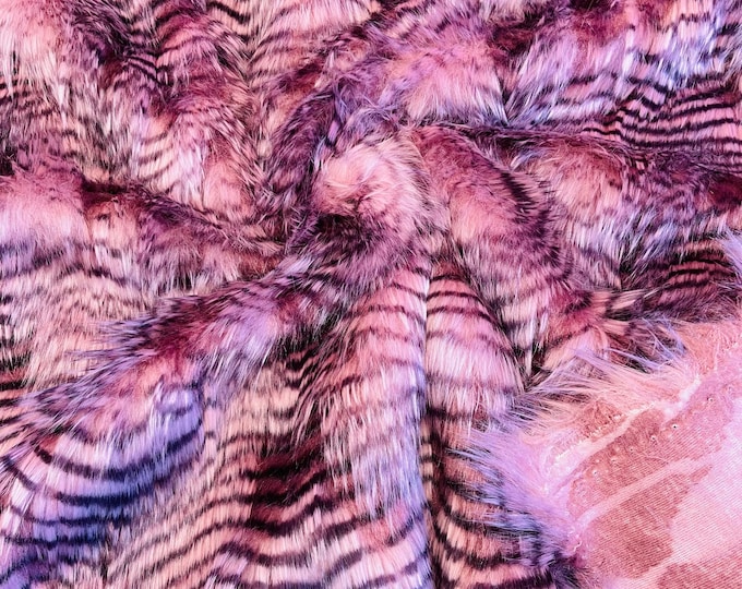Mauve Dusty Rose Feather Shaggy Soft Faux Fur Fabric By Yard, Long Pile Thick Fur Fabric Fake Fur, Hobby, Costume, Decoration 60" Wide