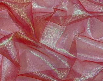 Mia's Fabrics Inc, Crush Iridescent Coral Shimmer Organza Fabric 45" Wide, Sells by The Yard