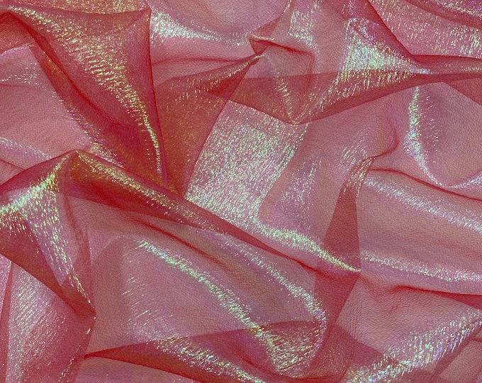 Mia's Fabrics Inc, Crush Iridescent Coral Shimmer Organza Fabric 45" Wide, Sells by The Yard