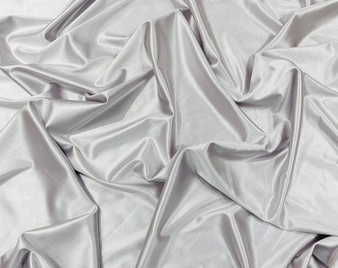 Shiny Silver #1 Polyester Spandex Stretch Fabric: 4-Way Stretch, Sold By The Yard
