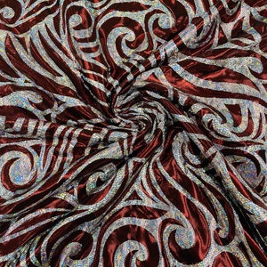Burgundy Silver Hologram Metallic Nylon Spandex 4-Way Stretch 58/60” Milliskin Nylon Spandex Fabric For Prom-Gown-Stage Costumes