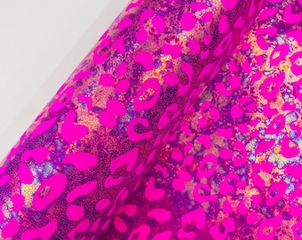 Hot Pink Metallic Leopard Print Nylon Spandex Fabric, 4 Way Stretch 60” Wide