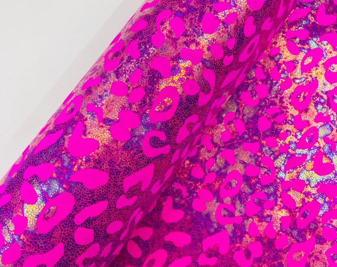 Hot Pink Metallic Leopard Print Nylon Spandex Fabric, 4 Way Stretch 60” Wide