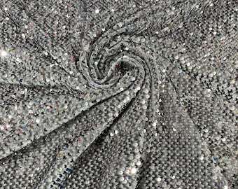 Gray Sequins Velvet Fabric: 2-Way Stretch, 5mm Shining Sequins (58/60")