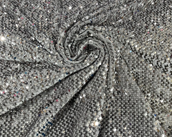Sequins Velvet Fabric - Gray - 2Way Stretch Velvet With Partial Luxury Sequins  5mm Shining Sequin Velvet 58/60” (Choose The Quantity)