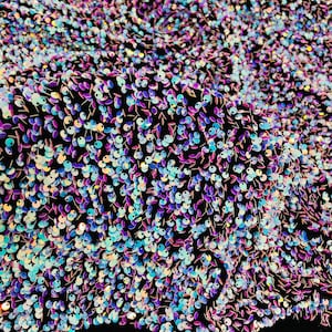 Aqua/Blue Iridescent Sequin Fabric on Black Stretch Velvet by the yard - all Over 5mm Sequins Velvet Fabric,  2-way Stretch 58/60”