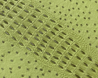 Olive Green Ostrich Gator Embossed Vinyl Fabric: Upholstery, Purses, Shoes