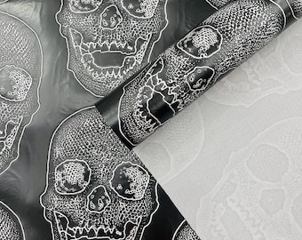 Black Skull Embossed Faux Leather Vinyl Fabric: Upholstery, Purses