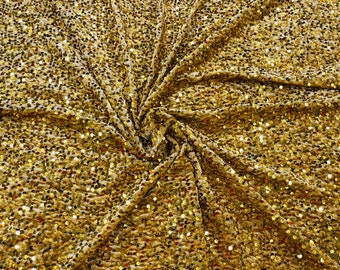 Gold Sequin on Light Gold Stretch Velvet With Partial Luxury Sequins  5mm Shining Sequins 2-way Stretch 58/60” (Choose The Quantity)