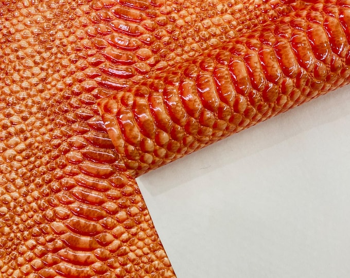 Orange 3D Snake Embossed Vinyl Fabric: Faux Leather Upholstery
