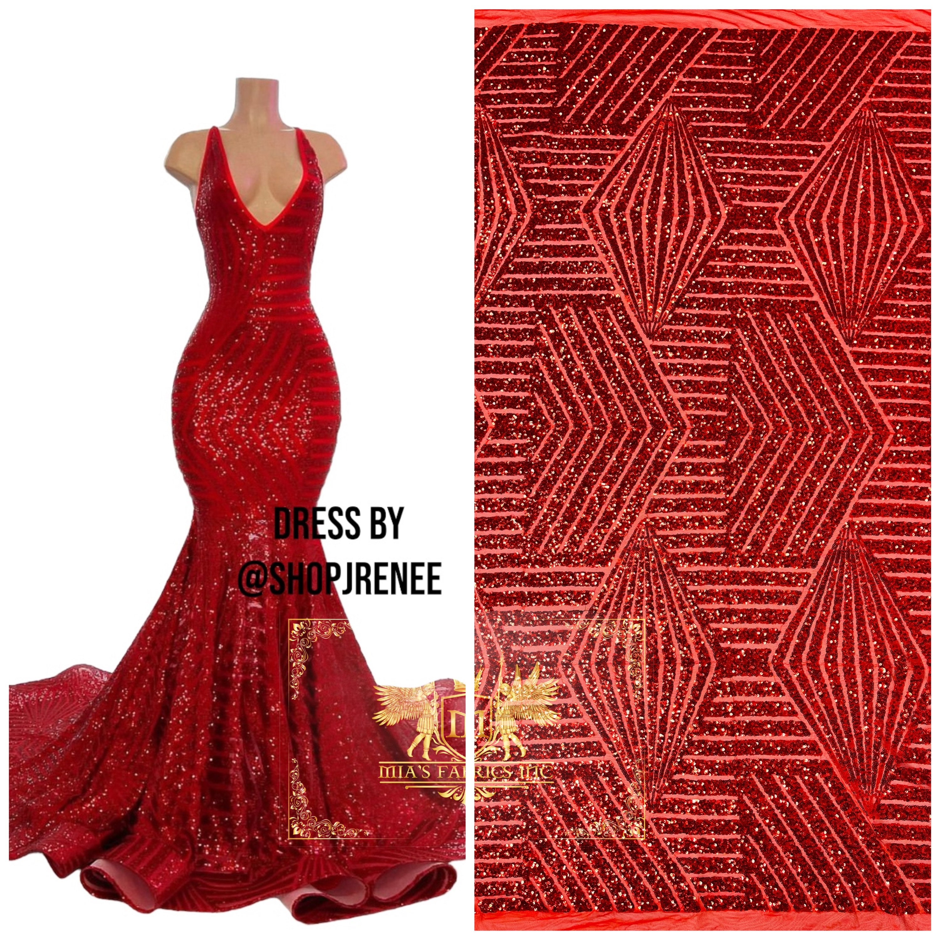 Sparkly Red Fringed Tassel Sequin Fabric for Prom Dress - OneYard