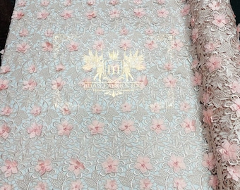 Blush Peach 3D Floral Guipure Lace Fabric: Bridal Wedding Dress