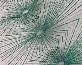 Sage Sparkling Glitter Mesh Fabric By The Yard, Glitters and Sequins Damask Geometric Glitter Fabric Wedding Bridal Decor Prom Glitter