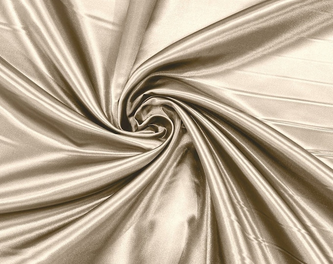 Champagne - 60" Shiny Heavy Bridal Satin Fabric for Wedding, Gala, Prom Dress Sold By Yard