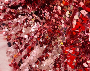 Dusty Rose Round Sequin Paillette By the Yard, Mermaid Scale Round Sequins Fabric on a Mesh, Decorative Cover party, Prom, Tablecloth