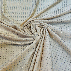 Champagne Rhinestone Spandex Fabric: 4-Way Stretch, 60&quot; Wide, Sold by the Yard