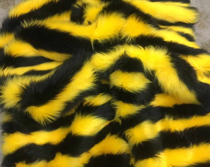 Faux Fur Fabric - Faux Fake Fur 2 Tone Yellow/Black Decoration Soft Furry Fabric 60" Wide Sold By The Yard (Choose The Size)