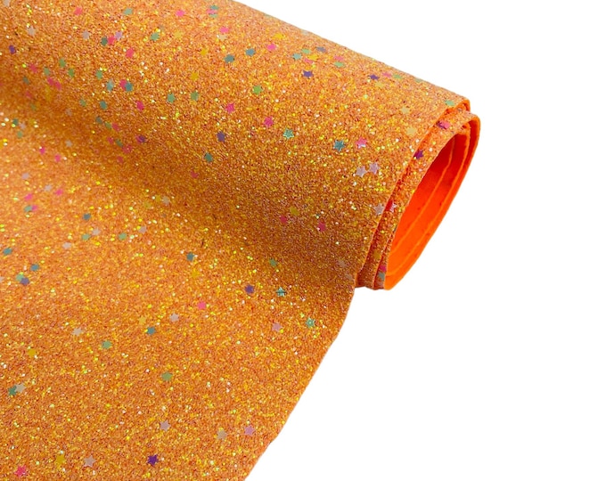 Orange Iridescent Stardust Glitter Crafting Vinyl Fabric - Sold By The Yard - Vinyl Sparkle Glitter Fabric 54” Wide