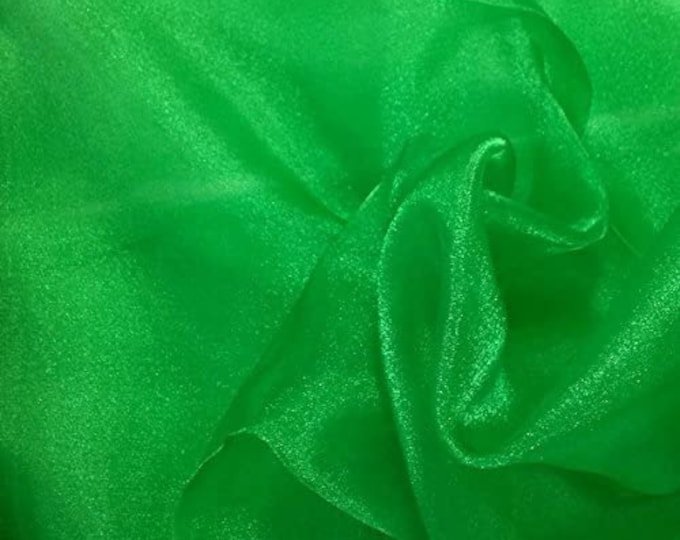 KELLY GREEN Sparkle Crystal Sheer Organza Fabric Shiny for Fashion, Crafts, Decorations 60" by the Yard (Pick a Size)