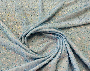 Blue Iridescent Embroidery Beaded Fabric By The Yard With Sequin Fabric, Sequin on Mesh Fabric, Handmade Lace, Beads on a Mesh