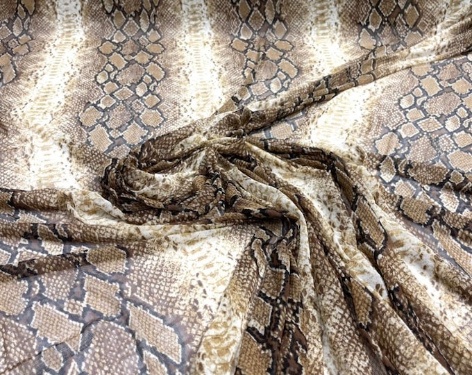 Tan-Brown Exotic Snake Design Print on Power Mesh Fabric 60" Wide, 4 Way Stretch Sold By The Yard (Free Shipping)