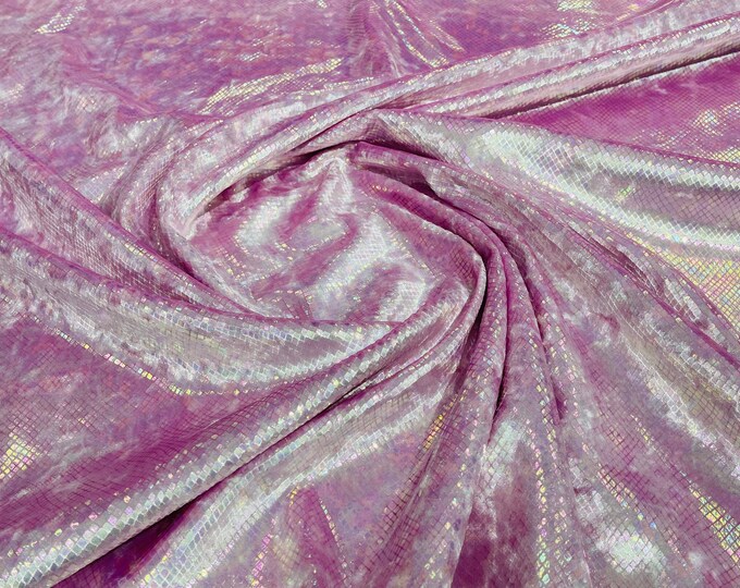 Pink Iridescent Snake Skin On Stretch Velvet - Sold By The Yard - 58"/60" Snake Velvet Spandex Fabric