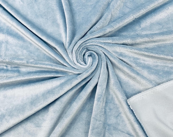 Baby Blue Minky Fabric By The Yard, Ultra Soft Fabric, 3.mm Pile, 2 Way Stretch Minky Fabric, 60” Wide Used for Blanket