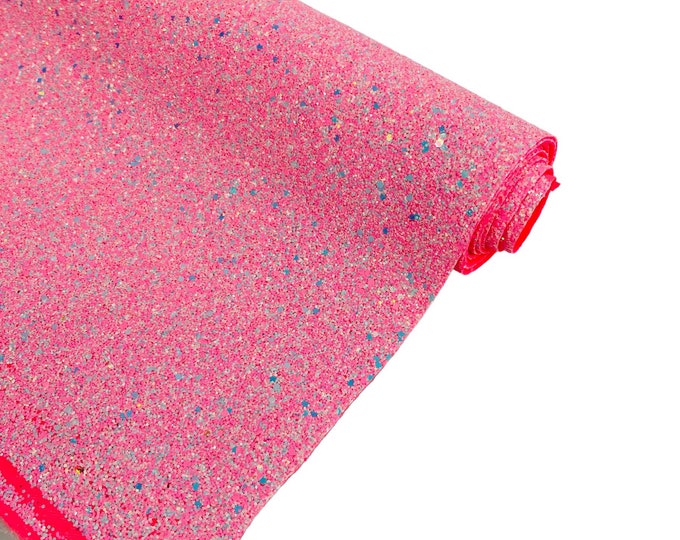 Candy Pink Iridescent Chunky Glitter Vinyl | Crafting Vinyl Fabric | Sold By The Yard - Vinyl Sparkle Glitter Fabric 54” Wide Glitter Vinyl