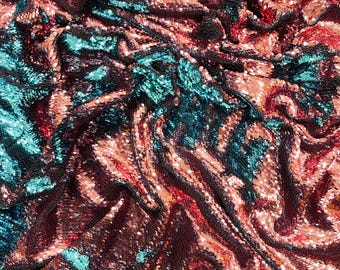 Turquoise Dusty Rose Sequins Fabric: 2-Way Stretch Flip-Up Reversible Sequin