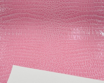 Pink Vinyl Faux Fake Leather Pleather Embossed Shiny Alligator Fabric Upholstery By Yard