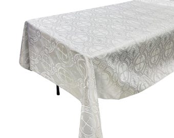 White Silver Religious Brocade Tablecloth - Liturgical Fabric, Ecclesiastical Jacquard Tablecloth, Church Vestment, Cross Brocade Tablecloth