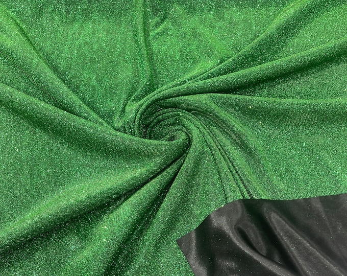 Hunter Green Shimmer Fabric by yard, Stretch Glitter Fabric | Luxury Sparkle Fabric | Glimmer | Glitter Fabric for Prom-Gown-Backdrop