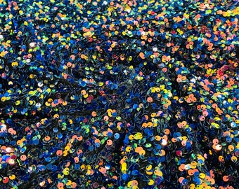 Iridescent Sequin Fabric: Black Stretch Velvet, 5mm Sequins - By The Yard