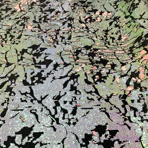Iridescent aqua/Pink Sequin on Black Stretch Velvet, Reversible Sequins all Over 5mm Flip Sequins 2-way Stretch 60” (Choose The Quantity)