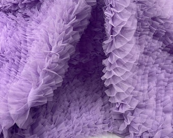 Lilac Tulle Ruffle Fabric, 60" Wide Waves - Prom Dress Wedding & Decoration
