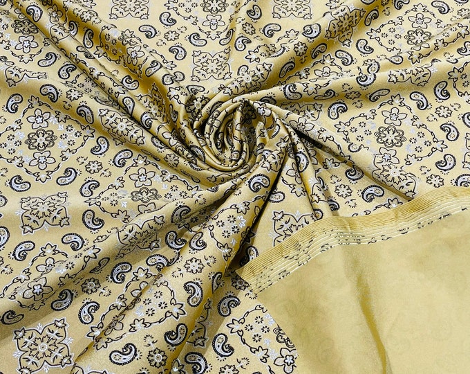 Gold Bandana Print Fabrics - Nylon Spandex Fabric 4 Way Stretch Sold By The Yard (Pick a Size)
