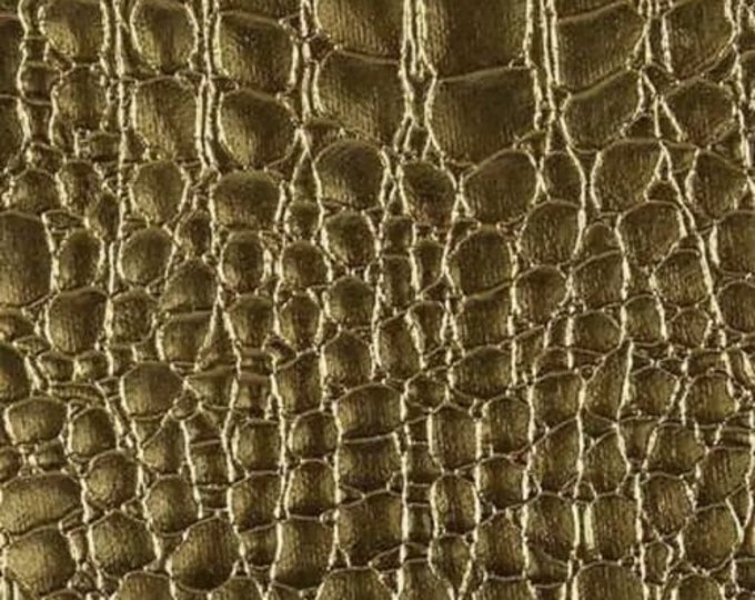 Gold Metallic Vinyl Faux Fake Leather Pleather Embossed Shiny Alligator Fabric - By The Yard Upholstery Purses Shoes Wallets Belts