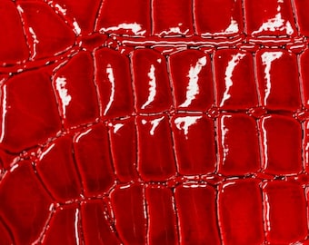 Red Embossed Alligator Vinyl Fabric: Shiny Faux Leather Upholstery - By The Yard