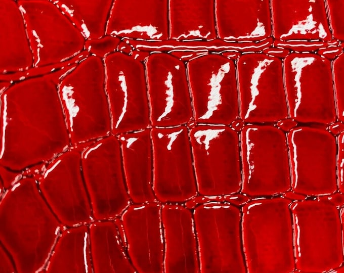 Red Vinyl Faux Fake Leather Pleather Embossed Shiny Alligator Fabric - By The Yard Upholstery Purses Shoes Wallets Belts