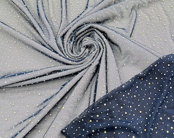 Navy Blue | AB Rhinestones Fabric On Navy Power Mesh Polyester Spandex Fabric With Crystal Stones | AB Rhinestones Fabric sold by the yard