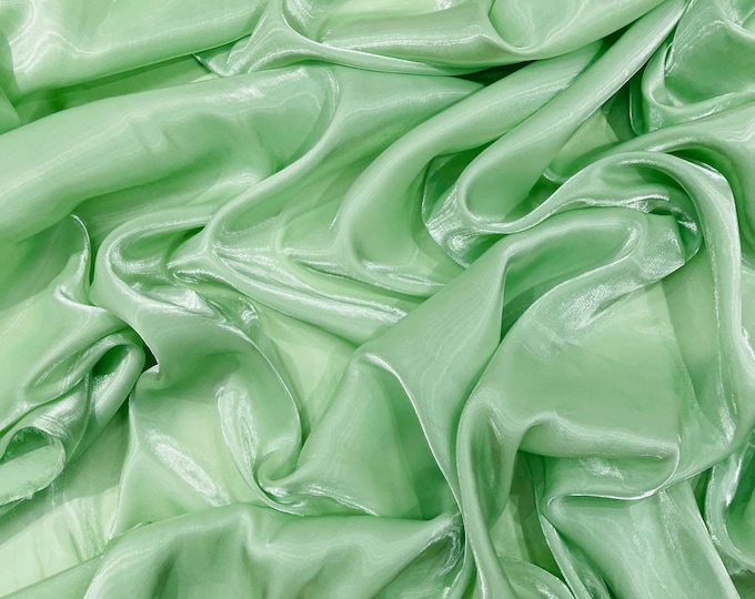 Mint Ultra Glossy Shimmer Chiffon Fabric, Bridal Liquid Crystal, 100% Polyester By The Yard
