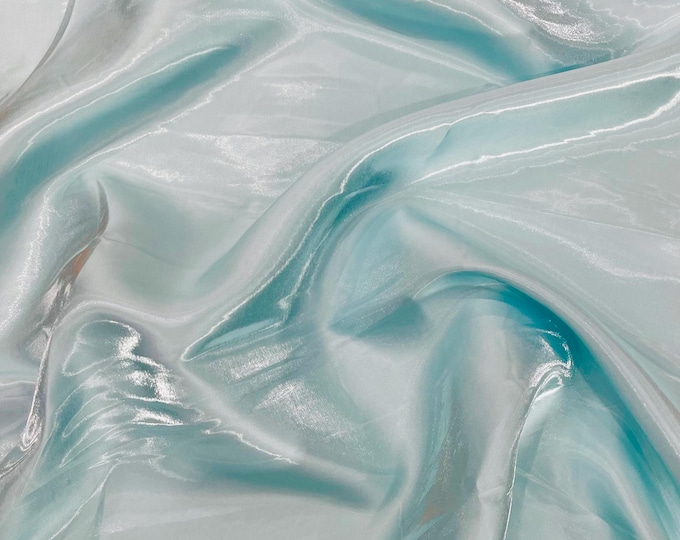 Tiffany Blue Liquid Crystal silk satin By Yard, Liquid Bridal Satin, Water Shine Ultra Glossy Shimmer Bridal Satin, Crystal Reflective Satin