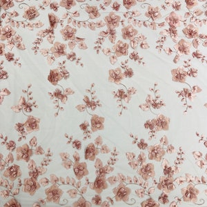 Duty Rose 3D Floral Lace Fabric: Embroidered Bridal Wedding Lace